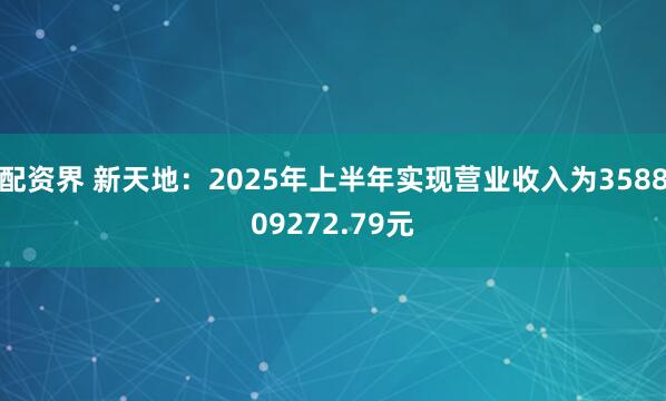 配资界 新天地：2025年上半年实现营业收入为358809272.79元